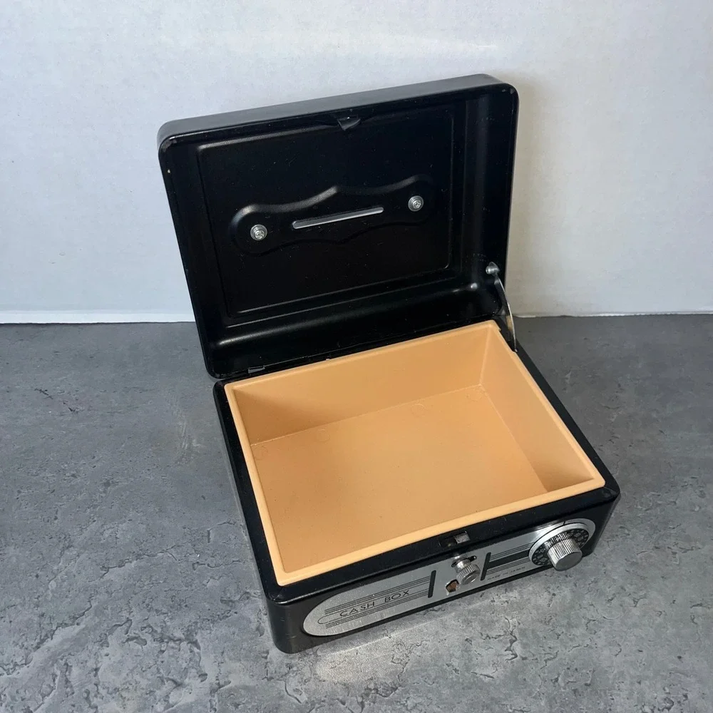 Cash Box Black Small Vintage Japan Metal 6 x 5 x 3 Inches READ